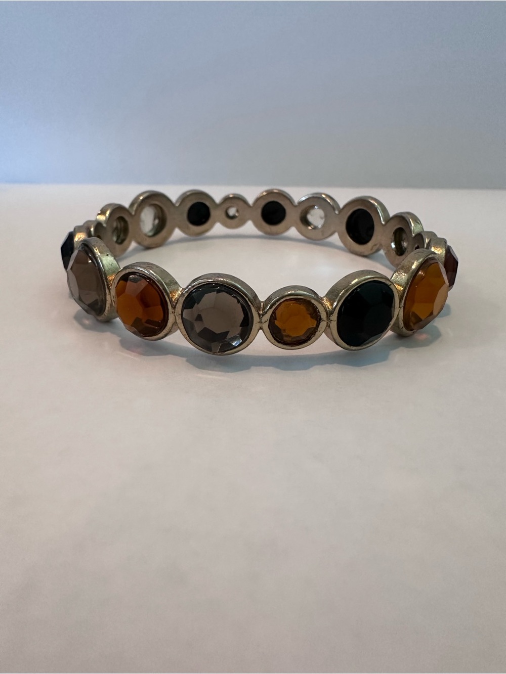 2 Coldwater Creek Goldtone & amber, black, gray gemstone bangle bracelets - Picture 2 of 6